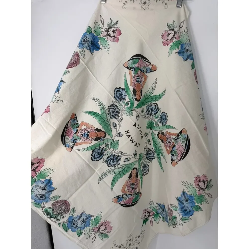 Scarf Bandanna Aloha Hawaii souvenir square vintage 40's hula dancer floral - Picture 5 of 11